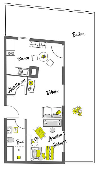 Skizze von Grundriss Penthouse XL 3
